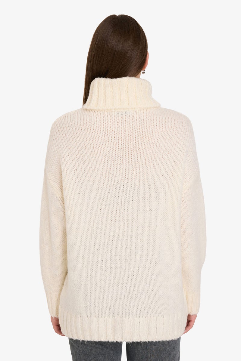 DeFacto Beige Woman Oversize Fit Turtleneck Pullover Casual - Image 5